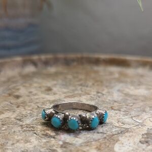Sterling Silver 925 Turquoise Navajo Zuni Native American Snake Eye Baby Ring